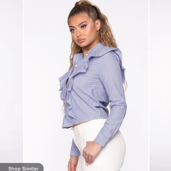 Southern Bell Striped Button Down- Fashion Nova- Blue - Picture 2 of 5